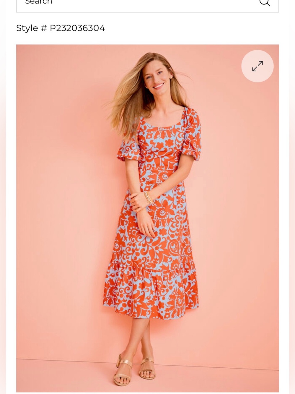 Talbots Orange and Light Blue Floral Square-Neck Midi Dress 4